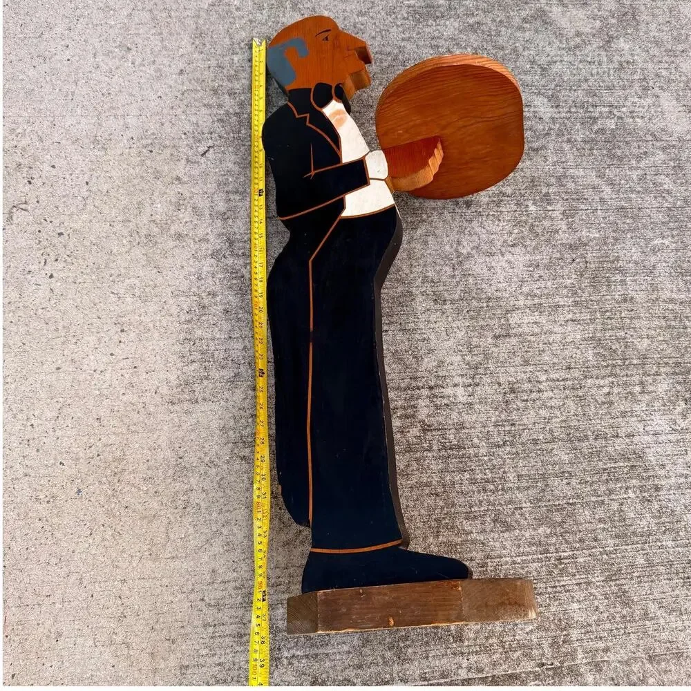 VTG Wooden Butler Silent Valet Stand Drink Tray Hand Painted Man Cave Art 38